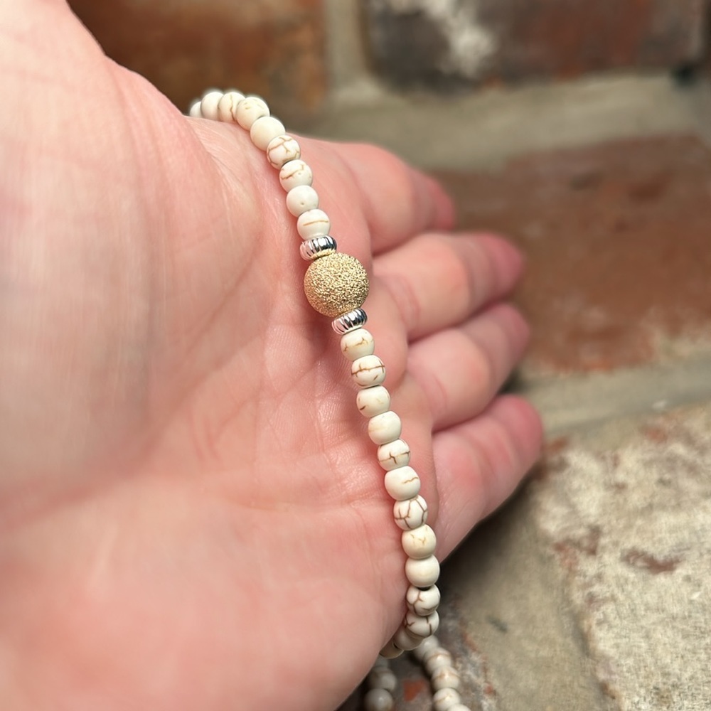 Howlite Anklet & Bracelets with 14k Gold Filled Beads - Picture 10 of 11